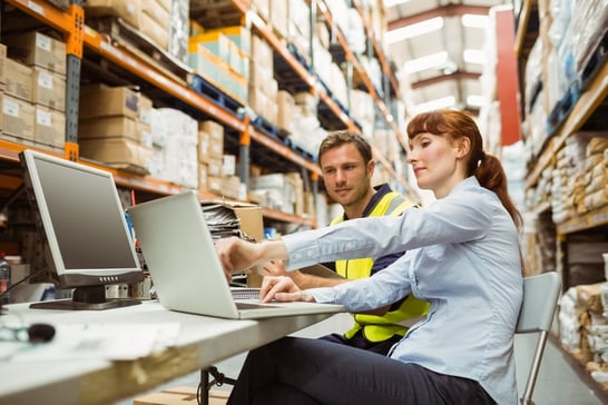 Warehouse worker and manager looking at laptop in a large warehouse.jpeg